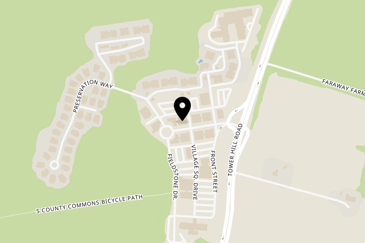 Map showing the location of Taj Indian Restaurant & Bar on 49 S County Commons Way in South Kingstown